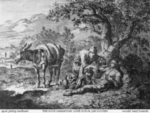 An etching by Jan Luken illustrating Luke 10:3...