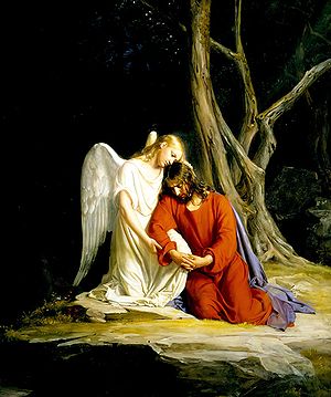 An angel comforting Jesus before his arrest in...