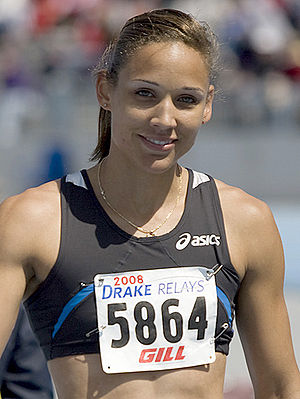 English: Lolo Jones after winning the women's ...