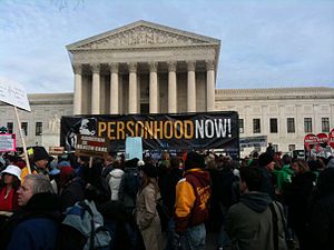 English: Personhood Now! banner in front of th...