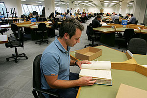 English: A researcher at The National Archives...