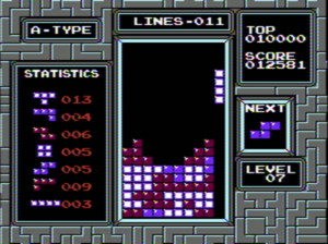 Screenshot of the official NES version of Tetris.