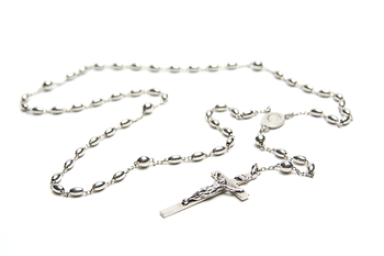 English: A sterling silver Catholic rosary. Fr...