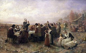 English: "The First Thanksgiving at Plymo... English: "The First Thanksgiving at Plymo...
