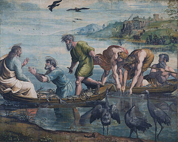 Jesus and the miraculous catch of fish, in the... Jesus and the miraculous catch of fish, in the...